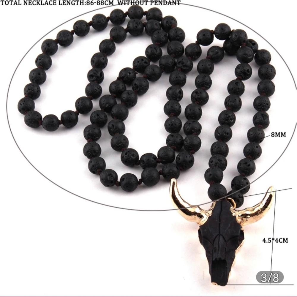 Black Bohemian Long horn necklace
